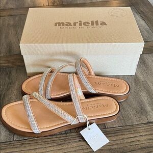 MARELLA Tan Crystal-Embellished Slide Sandals